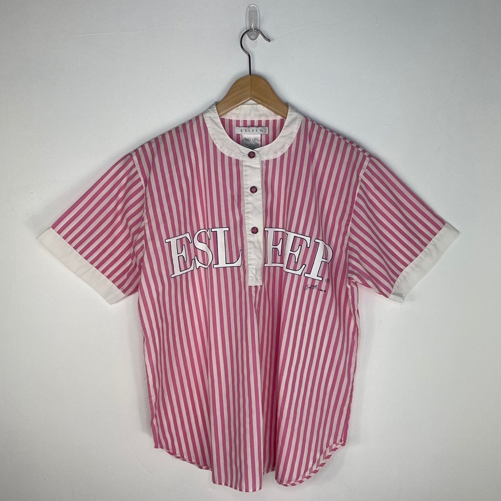 Esleep Vintage pink white button shirt men size S